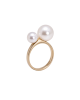 Rêverie designer pearl ring in 18k yellow gold with two white freshwater pearls