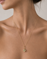 Model wearing the Manon lemon quartz pendant in 18k yellow gold
