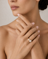 ORFÉLIE Rêverie luxury pearl ring in 18k yellow gold with freshwater pearls worn on hand