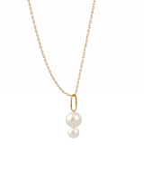 Josephine 18k gold designer pearl pendant with two white freshwater pearls and an oval gold bail.